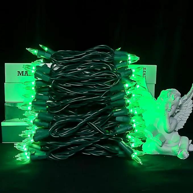 Green LED Christmas Lights - 100 Count Green Christmas String Lights for Tree, Party, Holiday, Indoor and Outdoor St. Patrick's Day Decorations, 33 Feet Green Wire, UL Certified, Connectable by GreenHaven Gardens