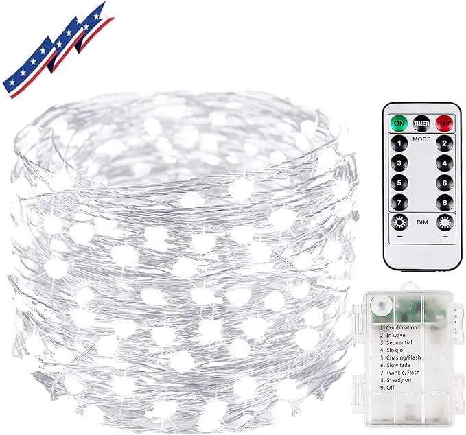 33FT 100LED Fairy Lights Battery Operated with Remote, Waterproof String Lights with Timer for Indoor & Outdoor, Twinkle Light Battery Powered Bedroom Wedding Christmas Decorations (Cool White) by GreenHaven Gardens