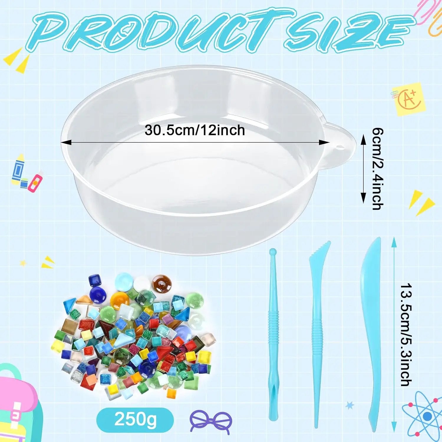 24 Pcs Stepping Stone Kit Includes Concrete Mold, Mosaic Tiles and Carving Tools, DIY Craft Handmade Stepping Stone Kit for Kids, Family, Garden Outdoor Decor, No Concrete Mix (Round,12 Inch) by GreenHaven Gardens