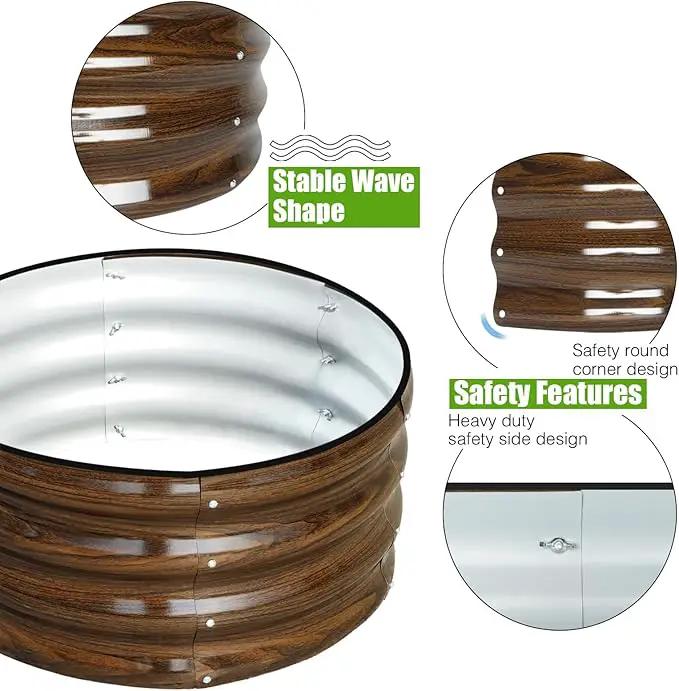 SnugNiture 3 Pcs 2x2x1ft Round Galvanized Raised Garden Bed Kit Outdoor, Metal Planter Box for Planting Plants Vegetables, Brown by GreenHaven Gardens