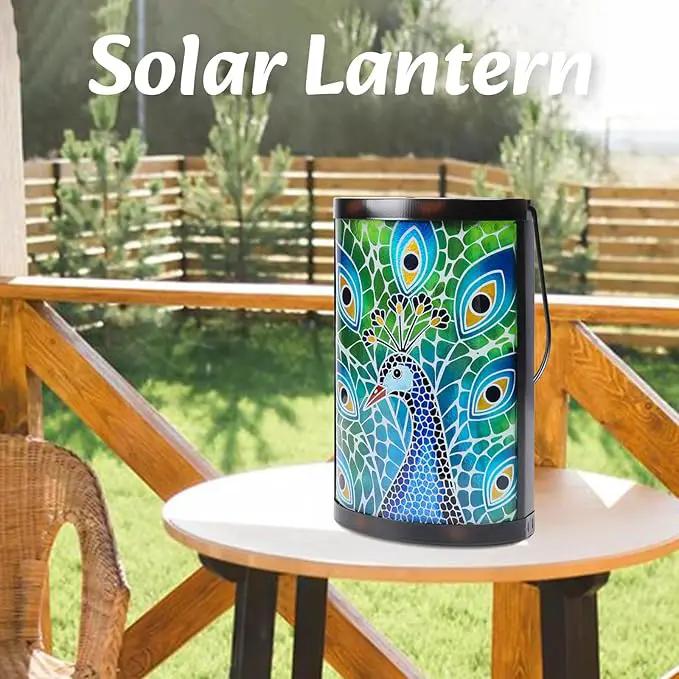Hanging Solar Lantern Outdoor Waterproof Peacock Solar Lights Glass Tabletop Decorative Lamp for Outdoor Patio Garden Outside Yard Decor by GreenHaven Gardens