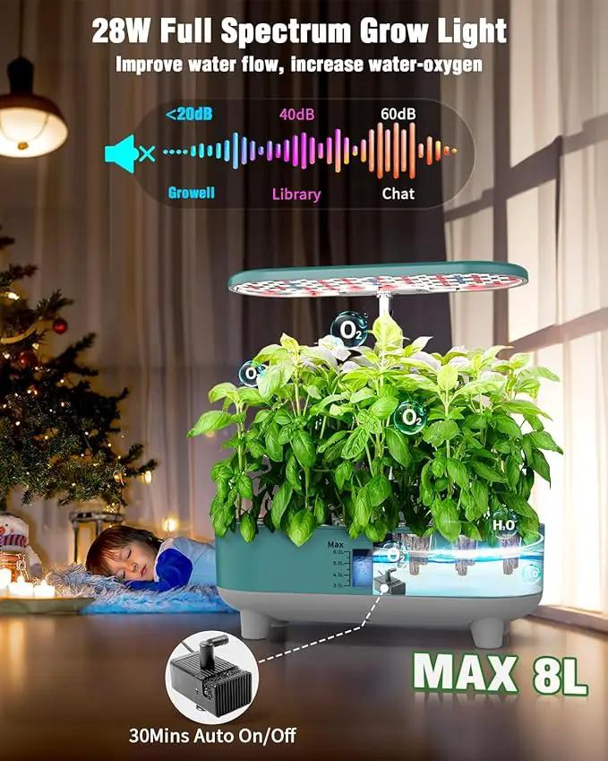 Hydroponics Growing System Kit, 16 Pods Indoor Garden with 28W Full Spectrum LED Grow Light, Auto Timer, 3 Smart Light Modes, 8L Large Herb Garden, Ideal Gardening Gift for Women, Men (Green) by GreenHaven Gardens
