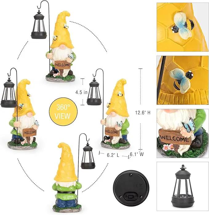 12.6'' Solar Large Garden Gnomes Outdoor Statues with Lantern, Welcome Gnome Garden Outdoor Decor Gift Waterproof Decoration for Patio, Balcony, Yard Ornament - Unique Housewarming Gifts by GreenHaven Gardens