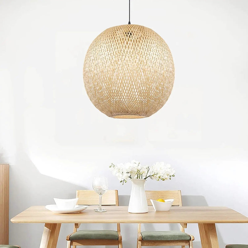 Arturesthome Bamboo Pendant Lighting Fixtures, Round Wicker Chandelier Hand-Woven Boho Basket Lampshade Hanging Ceiling Light for Kitchen Island Living Room by GreenHaven Gardens