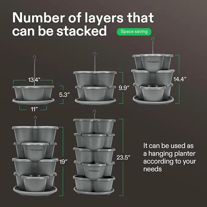 VIVOSUN 2-Pack 5 Tier Vertical Gardening Stackable Planter for Strawberries, Flowers, Herbs, Vegetables, Grey by GreenHaven Gardens