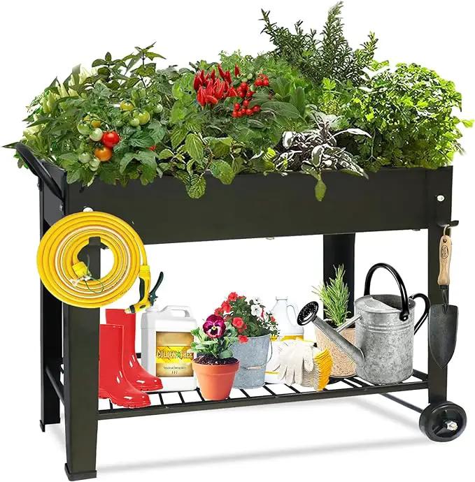 aboxoo Large Planter Raised Beds with Legs Outdoor Metal Planter Box on Wheels Elevated Garden Bed for Vegetables Flower Herb Patio (40" L x 11" W x 31.5" H) by GreenHaven Gardens