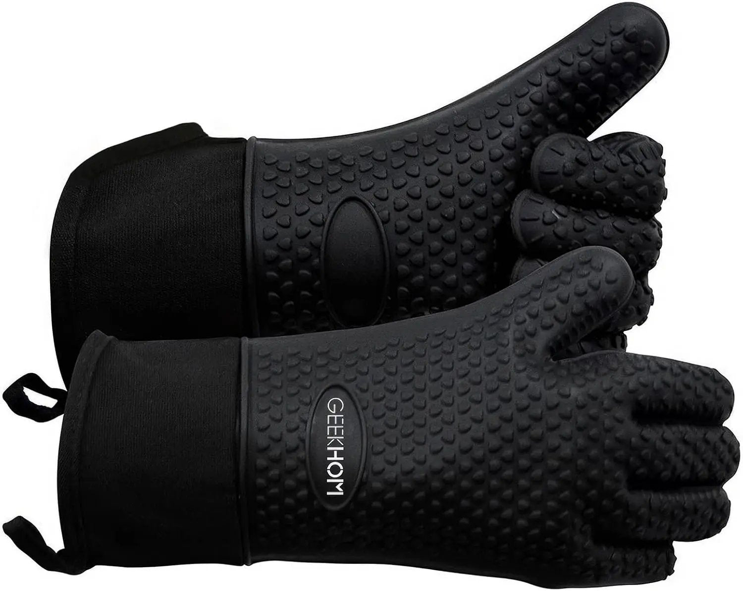 GEEKHOM BBQ Gloves X-Large, Heat Resistant Kitchen Silicone Oven Mitts, Waterproof Oven Gloves, BBQ Grill Accessories for Baking, Fryer, Smoker, Weber, Pizza, Microwave, Non-Slip, Black by GreenHaven Gardens