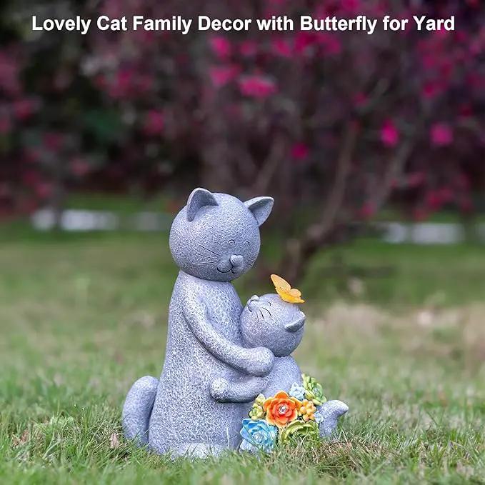 Solar Garden Statues Loving Cat Figurine Lights for Outside, Yard Decorations Outdoor, Garden Christmas Decor Unique Birthday Housewarming Gifts for Mom, Women by GreenHaven Gardens