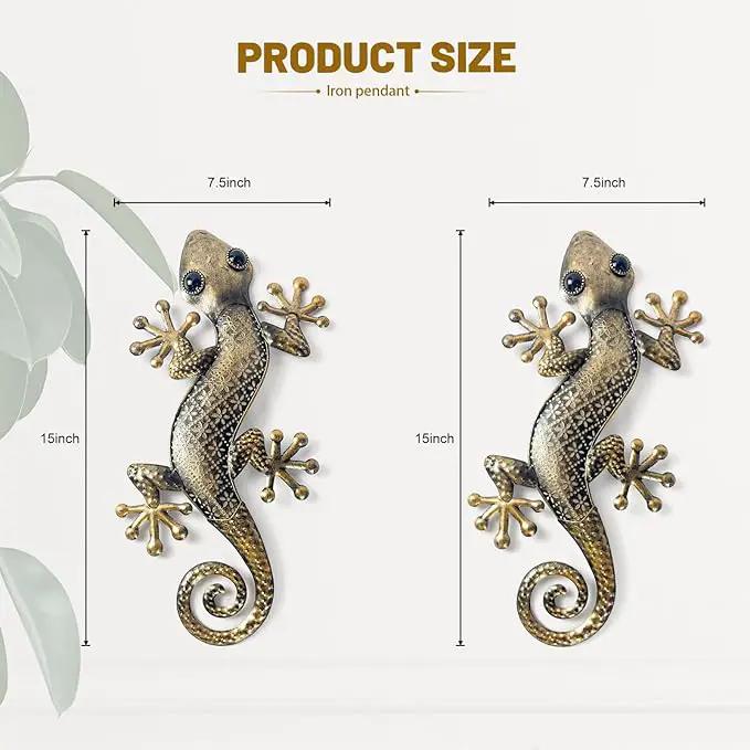 LIFFY Gecko Metal Wall Art Decor 2 Pack 15 Inch - Indoor & Outdoor Lizard Wall Art Hanging Sculpture for Home and Garden by GreenHaven Gardens