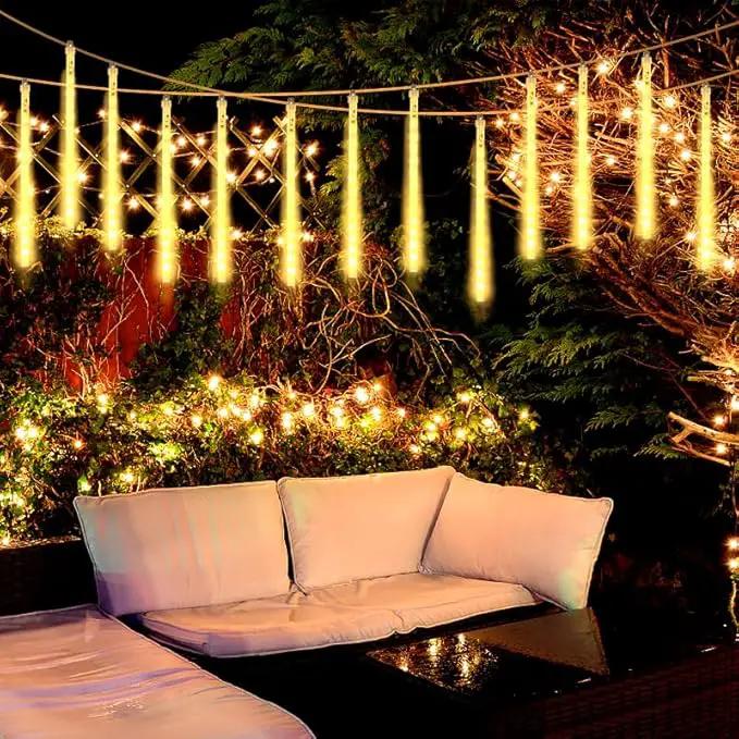 High Brightness 10 Tube 540 LED 20 Inch Meteor Shower Rain Lights Cascading Falling Rain Outdoor Lights for Christmas Roof Eaves Tree Decoration Icicle Raindrop by GreenHaven Gardens