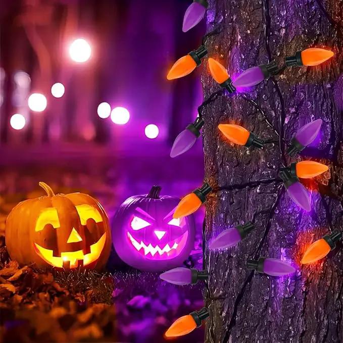 26FT LED Halloween Lights Outdoor, C7 Orange and Purple Halloween Stirng Lights with 50 LED Bulbs, Plug-in Outdoor Halloween Decorations Lights Waterproof for Halloween Patio Outdoor Party Yard Garden by GreenHaven Gardens