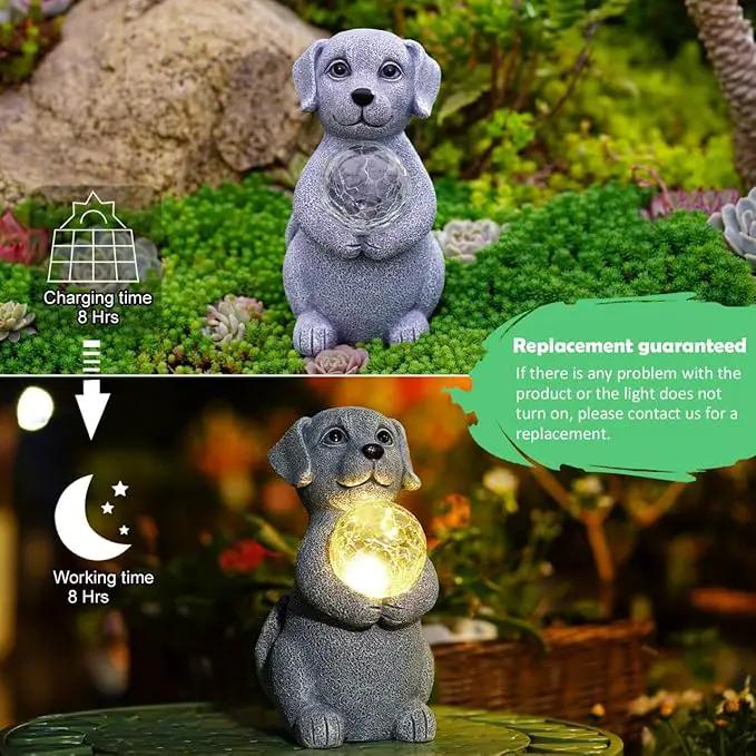 Solar Dog Garden Statues - 8.4 "Dog Decor with Gazing Ball Solar LED Lights, Unique Gifts for Mom Grandma Birthdays, Outdoor Decor for Outside Lawn Porch Patio (Gray) by GreenHaven Gardens