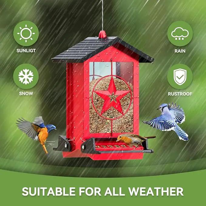 Squirrel Proof Bird Feeder for Outdoors Hanging, Metal Wild Bird Seed Feeder with Bilateral Weight-Activated Perches, 5LB Large Capacity Wild Bird Feeders for Outside Finch, Cardinal, Blue Jay by GreenHaven Gardens