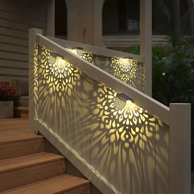 Solar Fence Lights 6 Pack Solar Deck Lights Outdoor Waterproof LED Solar Powered Step Lights Wall Lights Outdoor Decorations Warm Yellow Light Decorative Lighting for, Front Door, Backyard (Gold) by GreenHaven Gardens