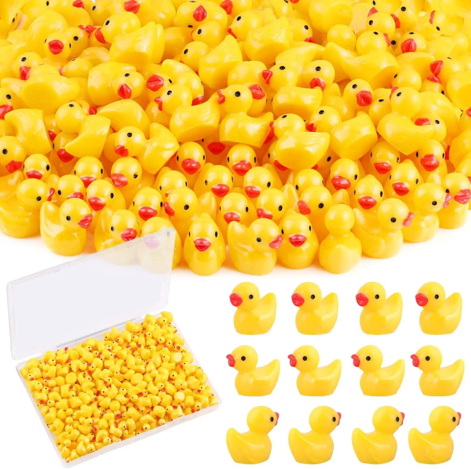 200PCS Mini Resin Animals Cute Yellow Tiny Ducks,Miniature Duck Figures to Hide,Little Animal Toys Small Figurines Bulk for Topper Desk Garden Dollhouse Landscape Aquarium Ornaments DIY Crafts & Decor by GreenHaven Gardens
