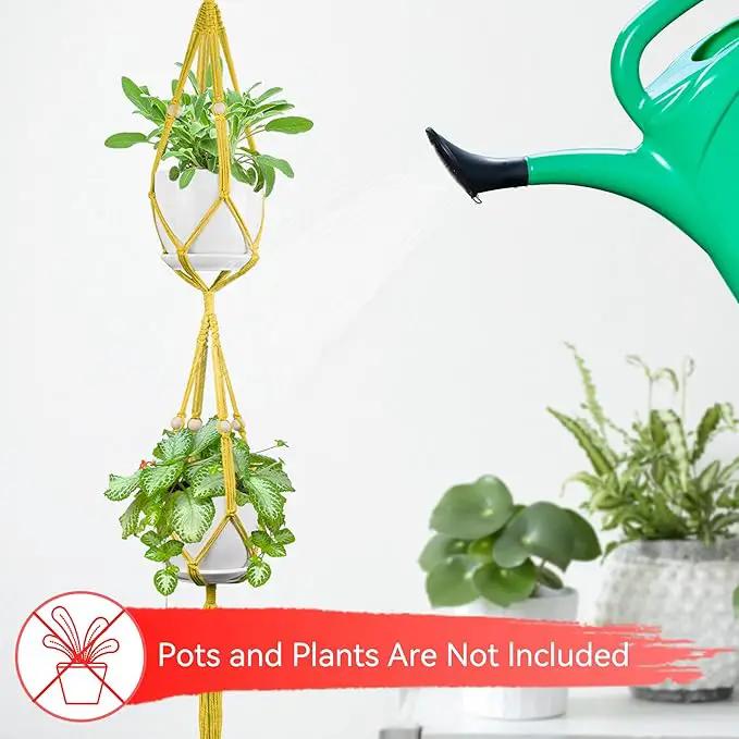 USLAI Macrame Plant Hanger Indoor Outdoor, Up to 4-15 inch Pot, Heavy 20lb Planters, Extra Long Strong Hanging Planter Basket Holder, Boho Home Decor, 49+72 Inch, Yellow (POTS NOT Included) by GreenHaven Gardens
