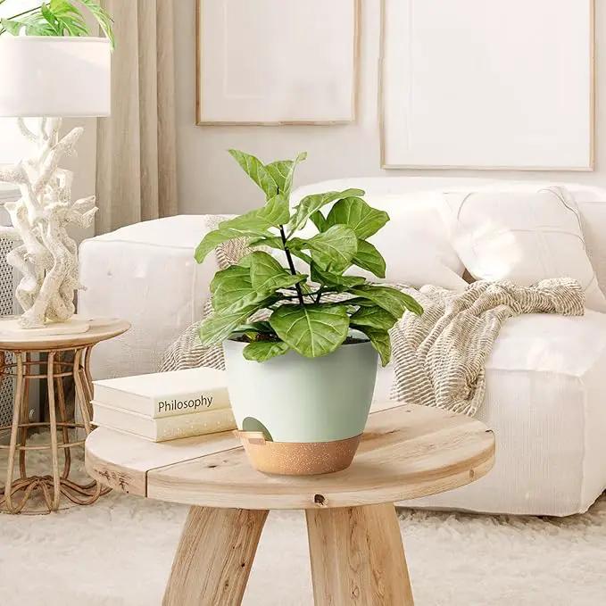 Self Watering Plant Pot with Drainage Hole,Plant Pots Outdoor Flower Pots for Indoor Plants,Modern Green Plastic Self Watering Planters Succulent Pot 7pcs/Set by GreenHaven Gardens