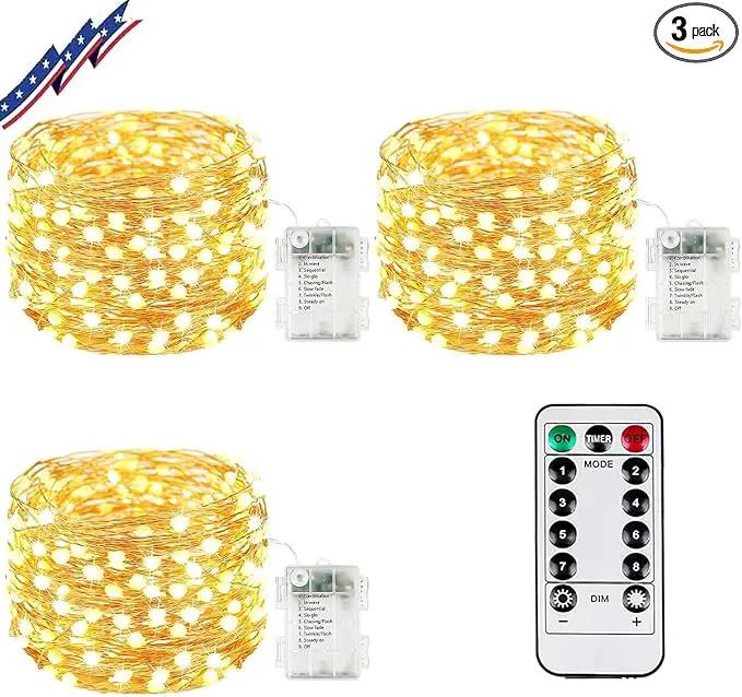 3Pack 99Ft 300LED Fairy Lights Battery Operated with Remote, Waterproof String Lights with Timer for Indoor & Outdoor, Twinkle Lights Battery Powered for Bedroom Wedding Christmas Decor (Warm White) by GreenHaven Gardens