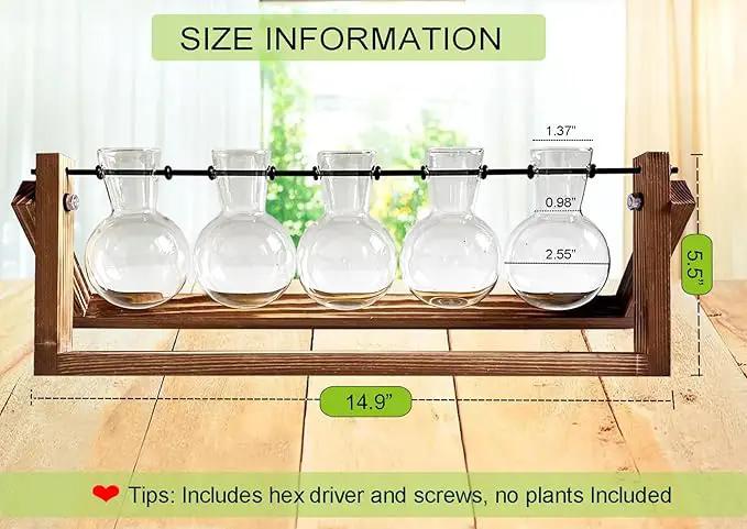 Kingbuy Plant Propagation Station with 5 Bulb Vases Retro Wooden Stand Desktop Glass Planter Terrarium for Hydroponics Plants Home Office Décor by GreenHaven Gardens