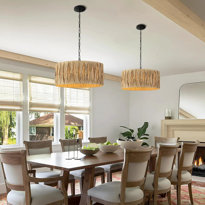 5-Light Boho Chandelier Light Fixture, 18.5" Large Raffia Drum Chandelier Hand Woven Coastal Pendant Light for Dining Room Kitchen Entryway Foyer Bedroom by GreenHaven Gardens