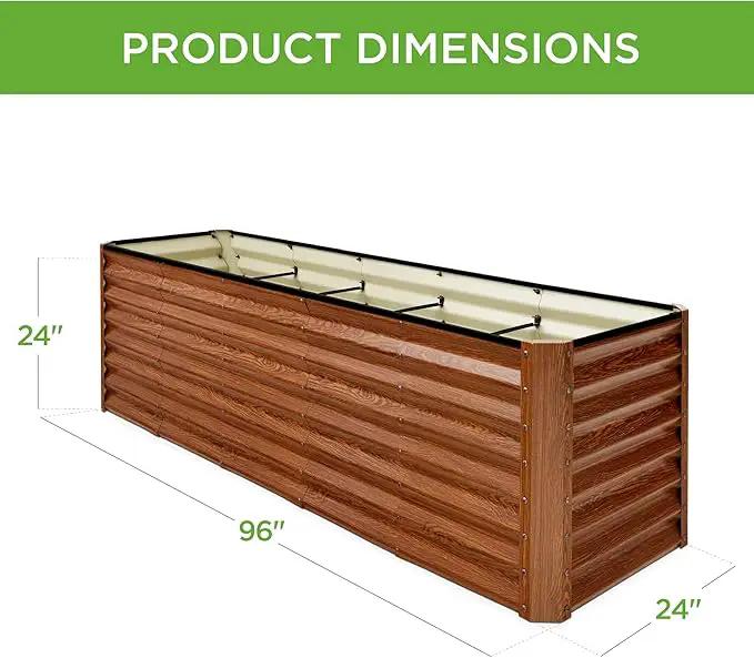 Best Choice Products 8x2x2ft Outdoor Metal Raised Garden Bed, Rectangular Deep Root Planter Box for Vegetables, Flowers, Herbs, and Succulents w/ 239 Gallon Capacity - Wood Grain by GreenHaven Gardens