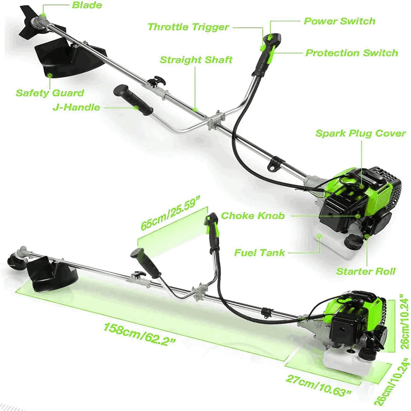 COOCHEER Brush Cutter Gas Powered 58cc, 4 in 1 Weed Wacker Gas Powered, 2 Cycle Straight Shaft String Trimmer Grass Cutter Machine for Lawn and Garden Care Trimming, Green by GreenHaven Gardens