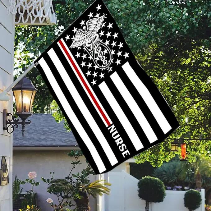 FLAGWIX American Flag, Nurse Flag Thin Red Line Nurse Flag - 4th of July, Independence Day Decorations for Home, Garden, House Flag 30x40 - USA Flags Premium Polyester, Decorative Indoor Outdoor Flag by GreenHaven Gardens