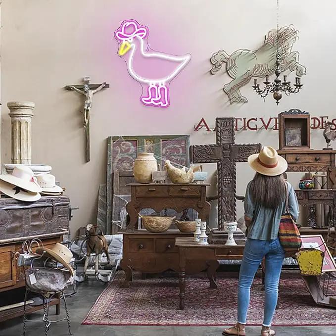 Cowboy Duck Neon Sign,Duck Neon Signs Cowgirl Boots Neon Signs for Wall Decor, USB Connectivity Pink LED Signs for Bedroom Living Room Kids Room Home Bar Birthday Party by GreenHaven Gardens