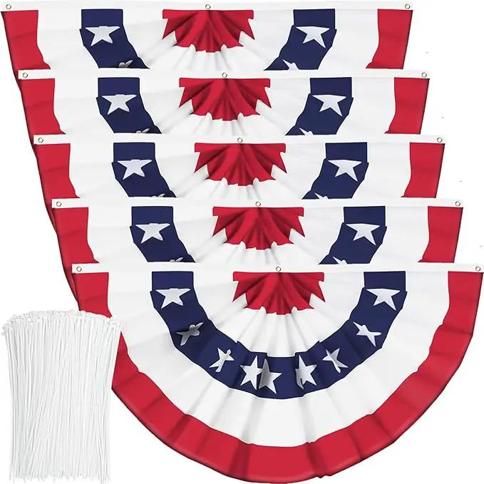 USA Pleated Fan Flag American US Bunting Flag Patriotic Half Fan Banner Flag with Canvas Header and Brass Grommets for 4th of July Memorial Day Indoor Outdoor Decoration (5, 2x4 Feet) by GreenHaven Gardens