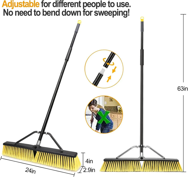 24 Inches Push Broom Outdoor Heavy Duty Broom with 63" Long Handle for Deck Driveway Garage Yard Patio Concrete Floor Cleaning Yellow by GreenHaven Gardens