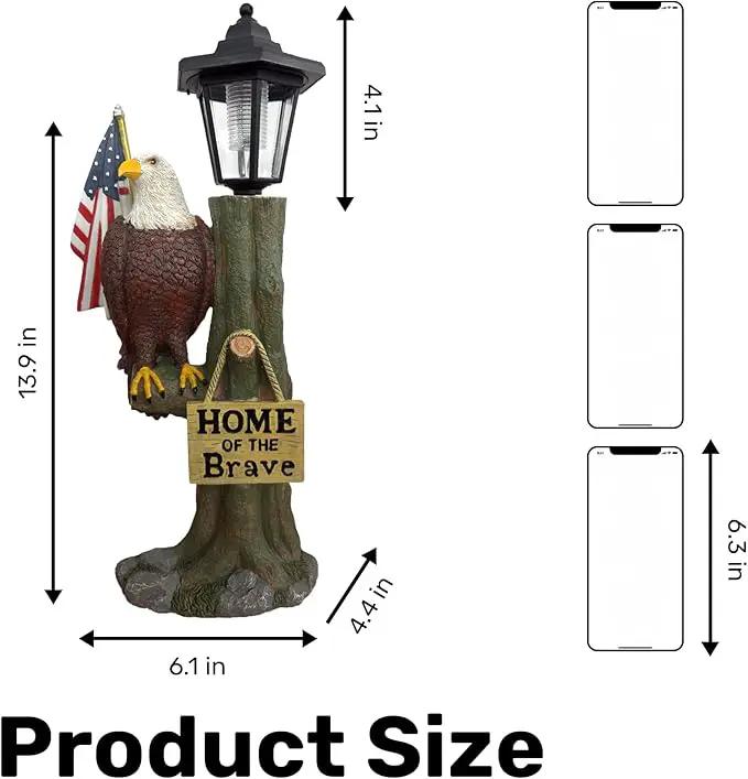 14x6 Inch Eagle Outdoor Solar Statue, Home of The Brave Outdoor Decorative Sculpture, Garden Decoration Outdoor Waterproof, Eagle Statue with American Flag for Patios, Yards, and Gardens by GreenHaven Gardens
