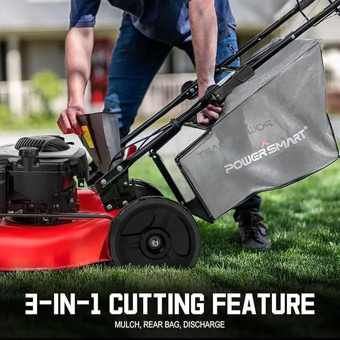 PowerSmart Self Propelled Gas Lawn Mower, 22-Inch with 140cc Briggs and Stratton E550 Engine 3-in-1 Rear-Wheel Drive Lawnmower with Bagging by GreenHaven Gardens