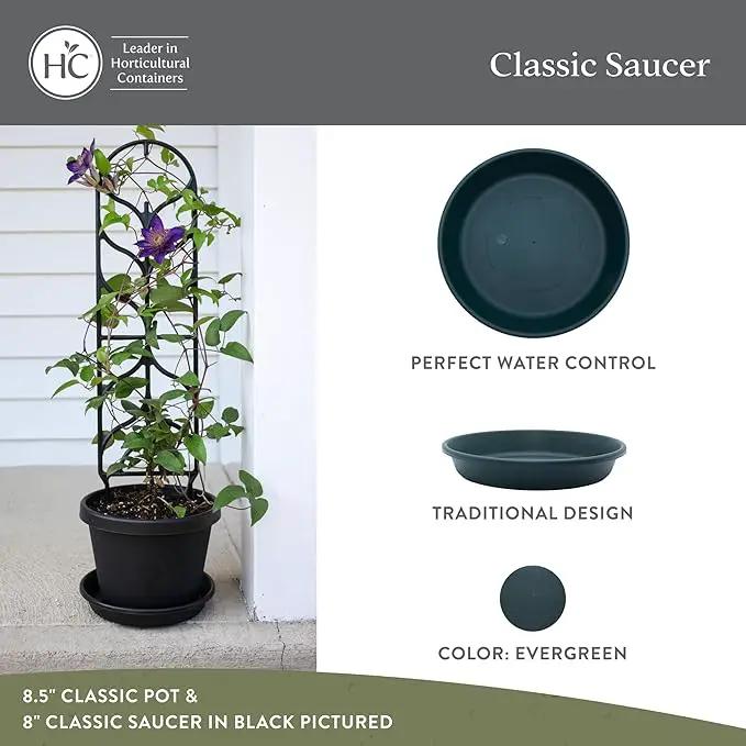 The HC Companies 21 Inch Round Plastic Classic Plant Saucer - Indoor Outdoor Plant Trays for Pots - 21"x21"x3.63" Evergreen by GreenHaven Gardens