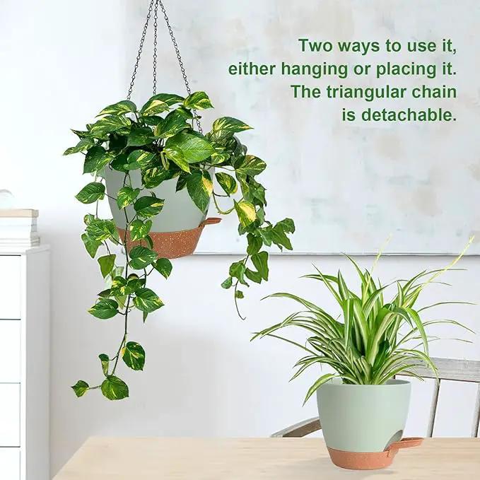 3 Pack Hanging Planter Indoor Outdoor Flower Pots 7/6.5/5 Inch, Self-Watering Hanging Pot with Drainage Holes Hanging Baskets Holder Plant Pots for Garden (Green) by GreenHaven Gardens