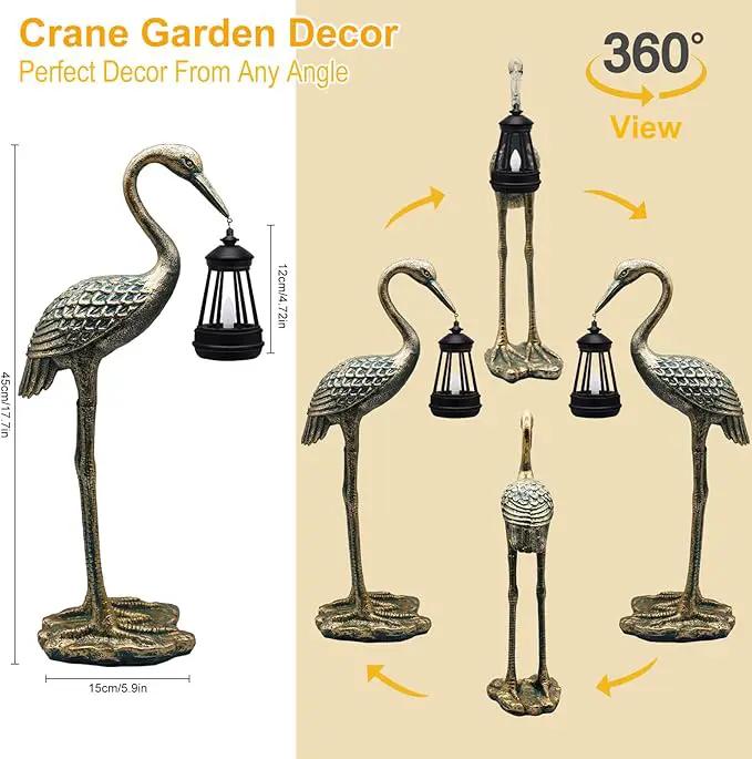 Solar Garden Statue Crane Figurine, Outdoor Hanging Solar Lanterns, Blue Heron Sculpture Statue for Patio, Yard, Lawn, Porch, Garden Decor for Outside Gifts for Christmas Mom, Women, Mother's Day by GreenHaven Gardens