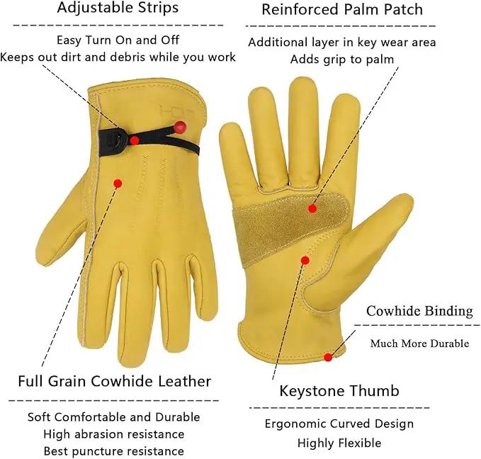 HLDD HANDLANDY Leather Work Gloves for Men & Women, Adjustable Wrist Cowhide Gardening Glove with Reinforced Palm for Driver by GreenHaven Gardens