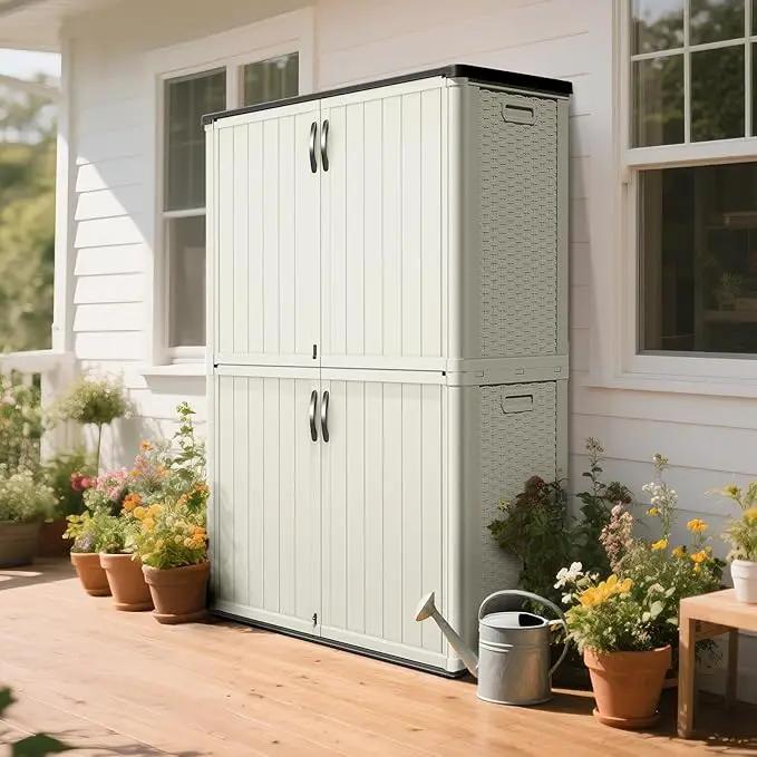 Greesum Outdoor Storage Shed Without Divider, 45 cu.ft Outdoor Waterproof Storage Cabinet for Garden Tools, Pool Storage, Garbage Cans, Beige by GreenHaven Gardens