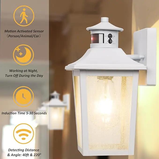 White Motion Sensor Outdoor Wall Light 2 Packs, Dusk to Dawn Outdoor Wall Lighting, Waterproof Exterior Light Fixture, Modern Porch Light Outside Wall Mount for House Patio Garage, Anti-Rust by GreenHaven Gardens
