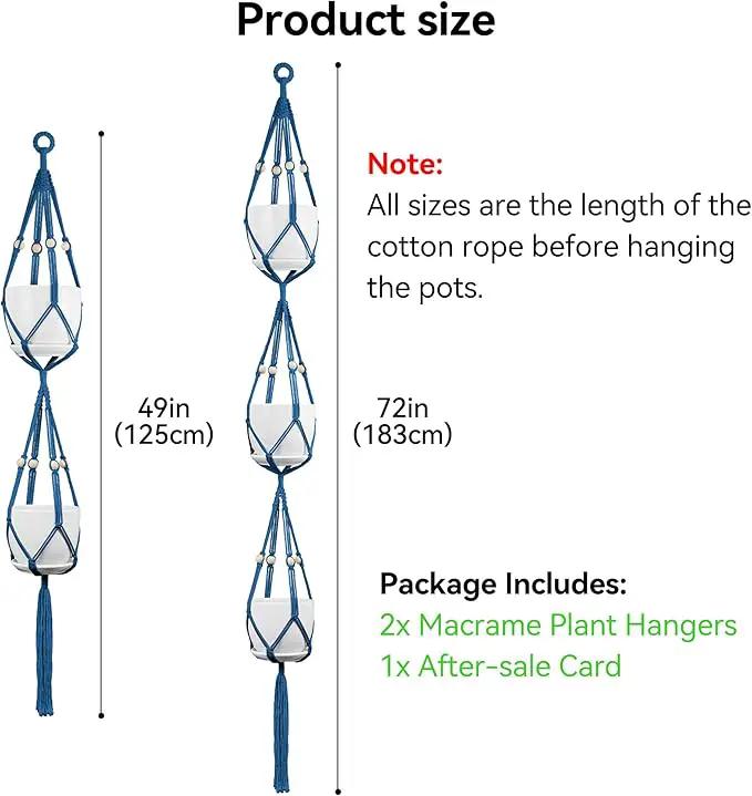 USLAI Macrame Plant Hanger Indoor Outdoor, Up to 4-15 inch Pot, Heavy 20lb Planters, Extra Long Strong Hanging Planter Basket Holder, Boho Home Decor, 49+72 Inch, Blue (POTS NOT Included) by GreenHaven Gardens