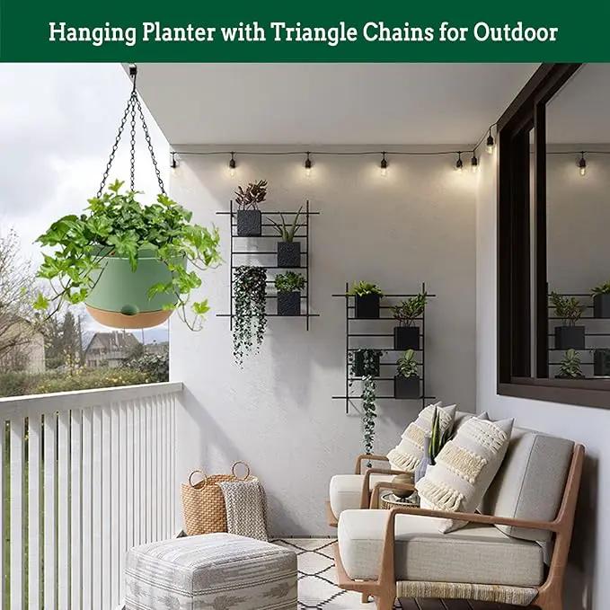 Hanging Planter Self Watering 10 Inch, 2 Pack Indoor Outdoor Hanging Baskets, Hanging Flower Pots with Drainage Hole & 2 Kinds of Plant Hangers for Garden Home Decor(Green)… by GreenHaven Gardens