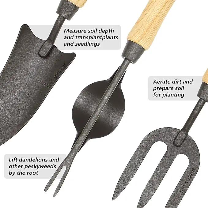 Japanese Gardening Tools Set, 6 Pcs Garden Tools Set, Black Painted Stainless Steel Heavy Duty Gardening Tools Kit, Hand Trowel, Dibble, Hand Rake, Weeder, Transplanter and Hand Folk… by GreenHaven Gardens