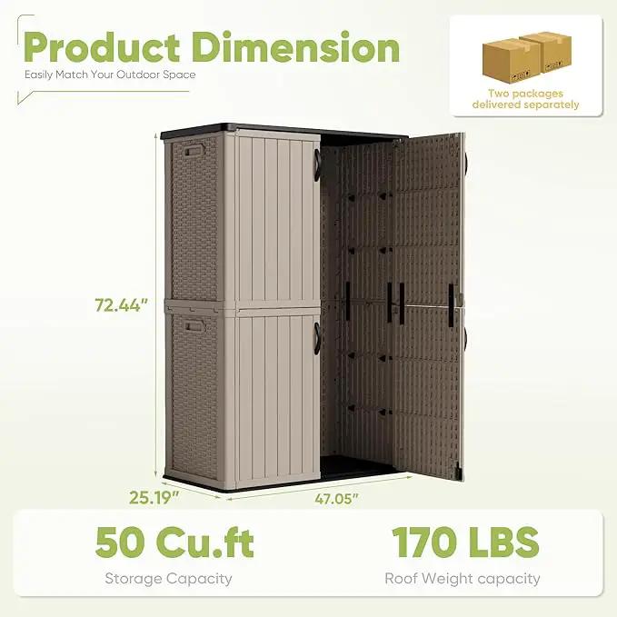 Devoko Outdoor Storage Cabinet 50 Cu Ft with Lockable Doors, Vertical Storage Shed Waterproof Patio Tools Storage Box for Sofa Cushions, Gardening Tools and Accessories (Beige) by GreenHaven Gardens