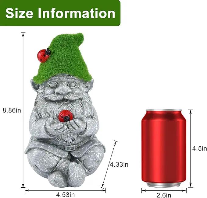 Solar Gnomes Garden Statues, Outdoor Lighted Gnome with Ladybugs Garden Decor Waterproof Figurines for Patio Porch Balcony Yard Lawn Lantern, Yard Art Decorations Gifts for Garden Patio Lawn by GreenHaven Gardens