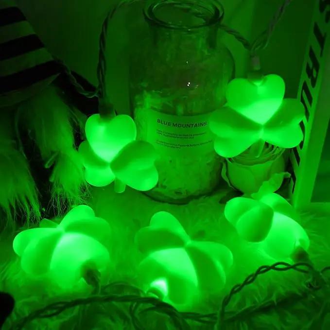 St Patricks Day Decorations Shamrock String Lights, 8.5FT Green Lucky Clover String Lights Waterproof with 10 Green LED Lights for Indoor Outdoor St. Patrick's Day Party Decorations, White Wire by GreenHaven Gardens