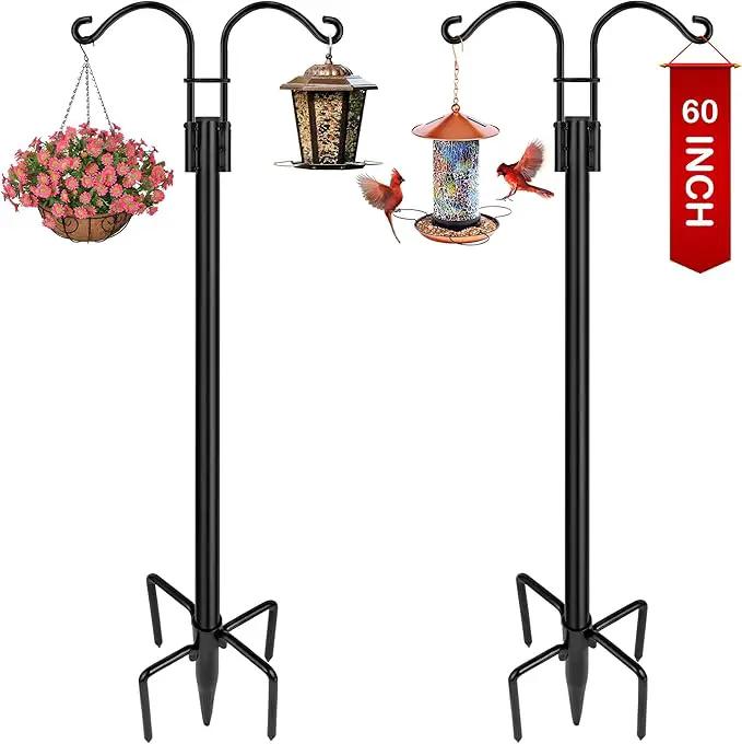 XDW-GIFTS Double Shepherds Hooks for Outdoor, 2-Pack Heavy Duty Garden Pole for Hanging Bird Feeder, Plant Baskets, Solar Light Lanterns, Garden Plant Hanger Stands with 5 Base Prongs by GreenHaven Gardens