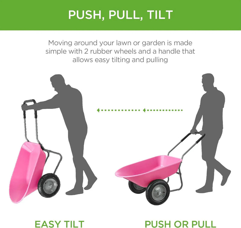 Best Choice Products Dual-Wheel Home Utility Yard Wheelbarrow Garden Cart w/Built-in Stand for Lawn, Gardening, Construction - Pink by GreenHaven Gardens