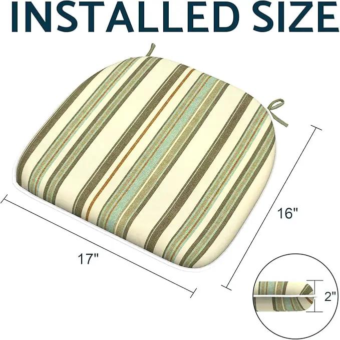 Indoor/Outdoor Chair Cushions 16x17 Inch, Patio Chair Cushions with Ties, All Weather Seat Cushions for Patio Furniture Home Garden Chair Use, Set of 4,Stripe Onyx by GreenHaven Gardens