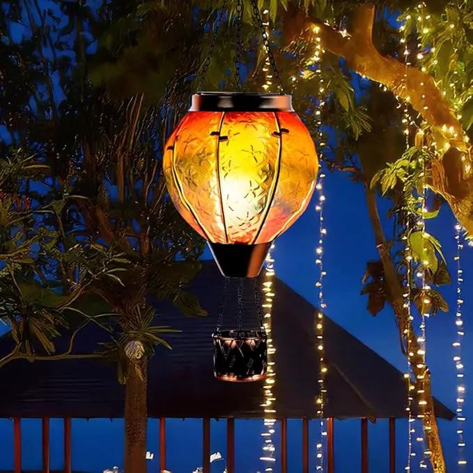 DREAMSOUL Rainbow Hot Air Balloon Solar Lantern, Metal & Glass With Flickering Flame, Hanging Waterproof Outdoor Lantern for Lawn, Patio, Tree Decor, Christmas Gifts by GreenHaven Gardens