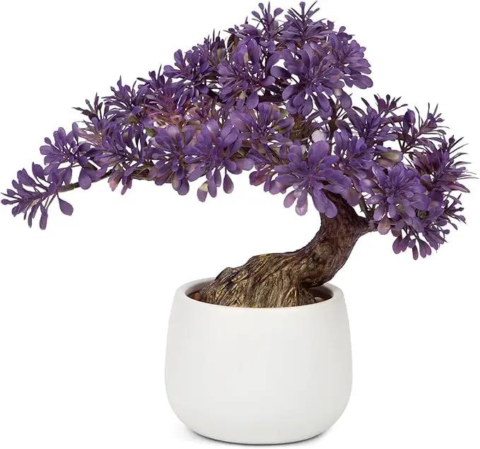 Purple Artificial Bonsai Tree Juniper Faux Plants Indoor Fake Plants Decor with Ceramic Pots for Home Table Office Desk Bathroom Shelf Bedroom Living Room Farmhouse Decorations by GreenHaven Gardens