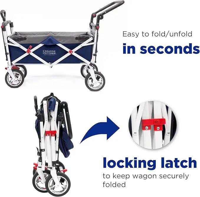 Creative Outdoor Wagon for Kids Push Pull Collapsible Stroller Folding Cart | Silver Series | Beach Park Garden & Tailgate | Navy Blue by GreenHaven Gardens